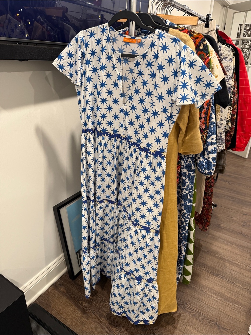 Oliphant White Dress with Blue Starburst Print